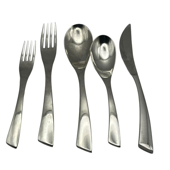 YAMAZAKI Alba Flatware Set Spoons Dinner‎ Knife Fork Plain Slanted Tip Stainless - Picture 3 of 10